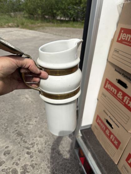 Antik kaffekande sæt med bakke i messing og porcelæn