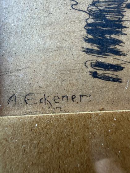 Ældre tegning af A. Eckener fra 1927 i ramme